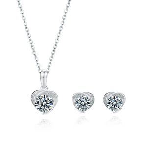 Platinum Plated Sterling Silver Moissanite Stud Earrings and Pendant